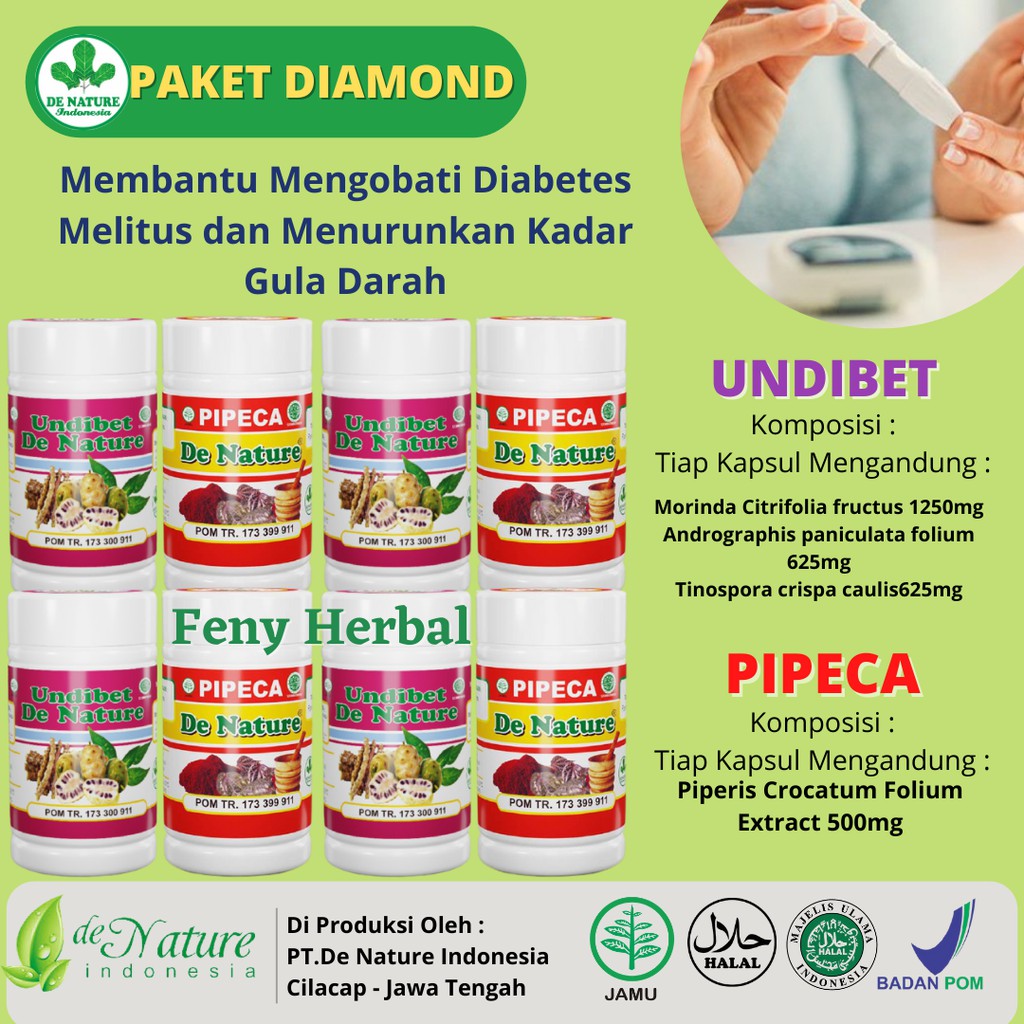 

De Nature Undibet Pipeca Obat Herbal Diabetes Melitus Kencing Manis Gula Darah Tinggi PAKET DIAMOND