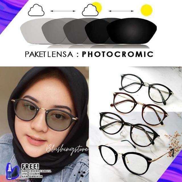 Optik Kacamata Wanita Korea Minus Cylinder Baca Fashion Hijab Kekinian PHOTOCROMIC