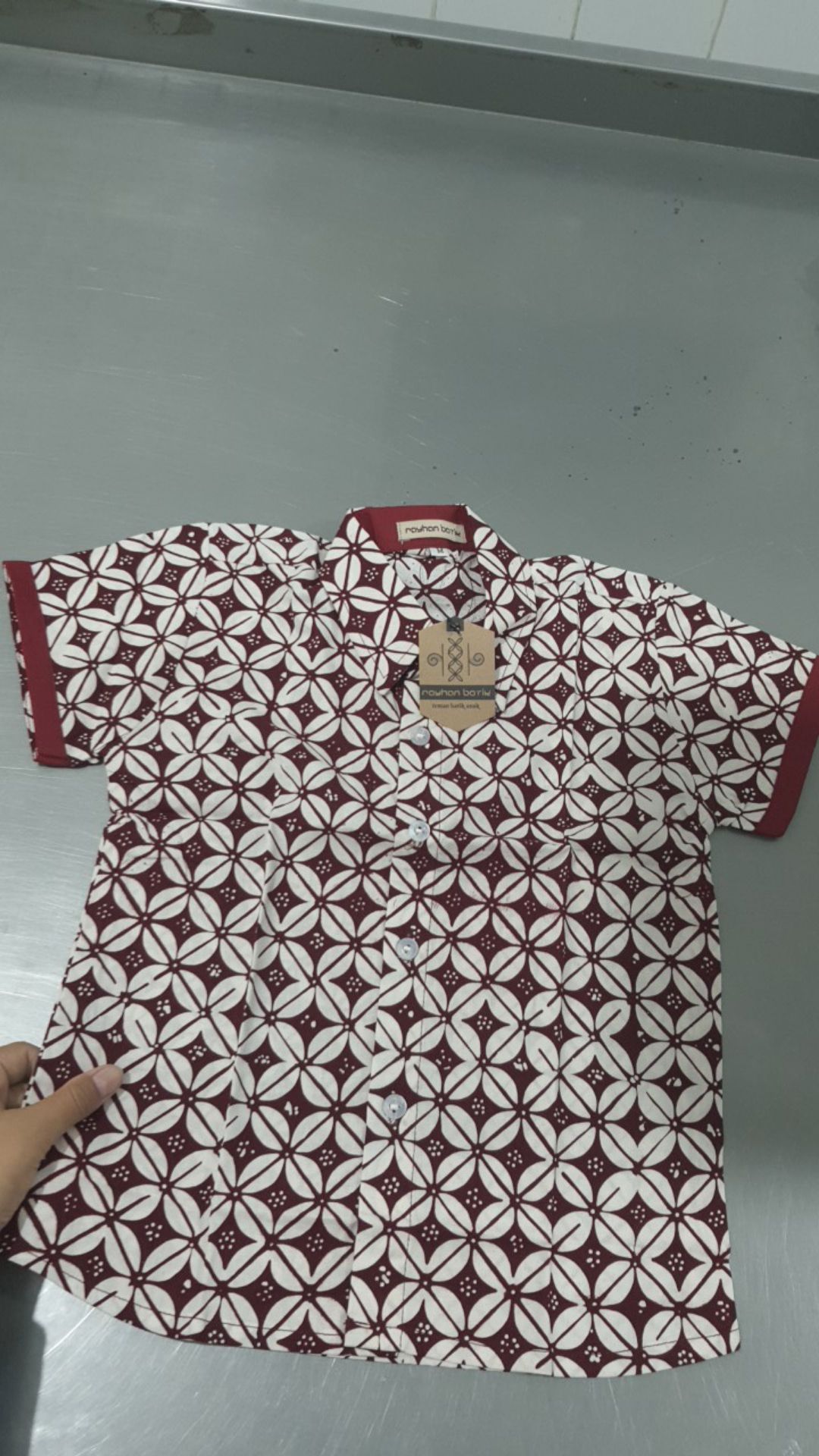 Kemeja Batik Anak Pendek Maroon Series