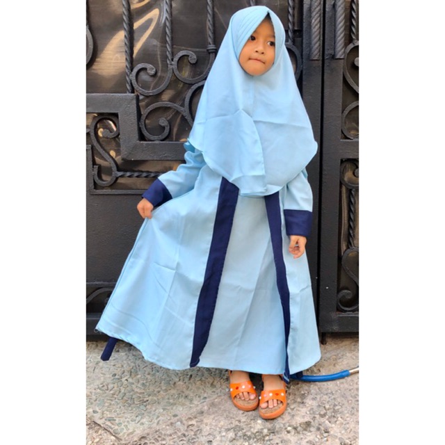 Gamis syari set moscrepe anak usia 3-12 tahun