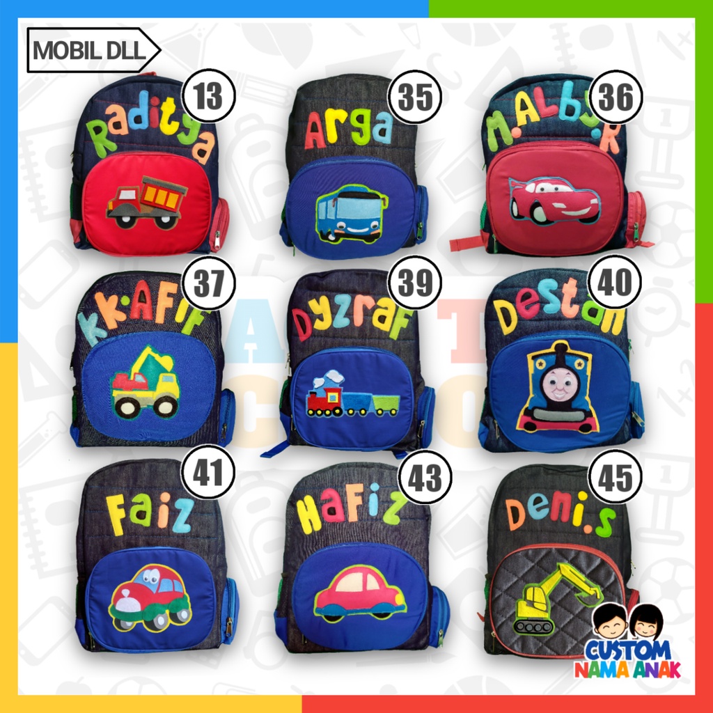 Jagomurah Tas ransel anak sekolah karakter MOBIL anak laki laki cowok usia TK dan SD KASIH NAMA ANAK