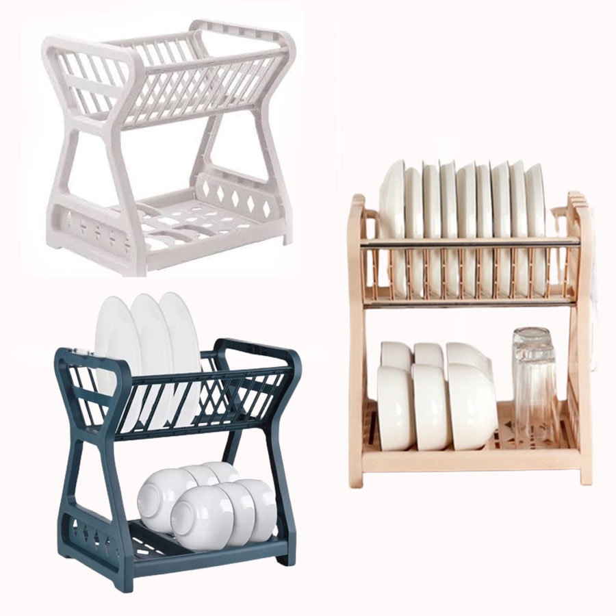 Rak Piring Plastik 2 Susun Mini Kitchen Rack Dapur Pengering Serbaguna