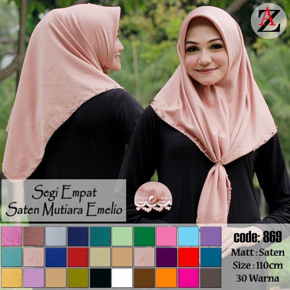 SEGIEMPAT SATEN MUTIARA EMELIO PEARLS RENDA HIJAB SEGI EMPAT AZARA JILBAB SATIN PILIH WARNA 110 X 110 cm HARGA GROSIR