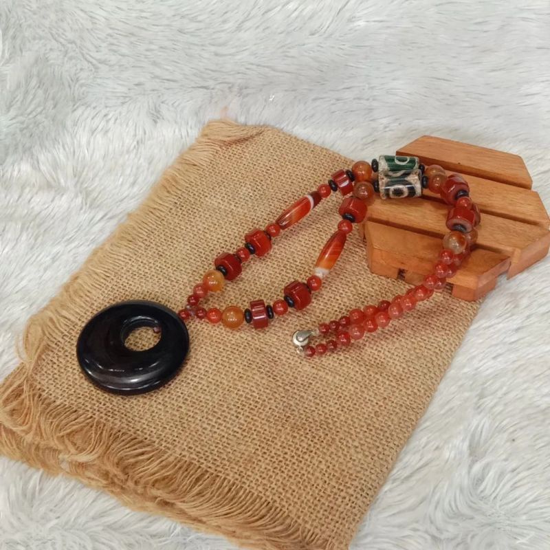 Kalung Batu Carnelian mix Dzi Tibet
