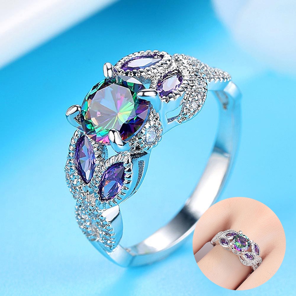 Hu Hu Hu Hu Hu Alat Bantu Pasang Kacamata♡ Cincin Lapis Silver Dengan Berlian Imitasi Warna-Warni Gaya Eropa Untuk Wanita