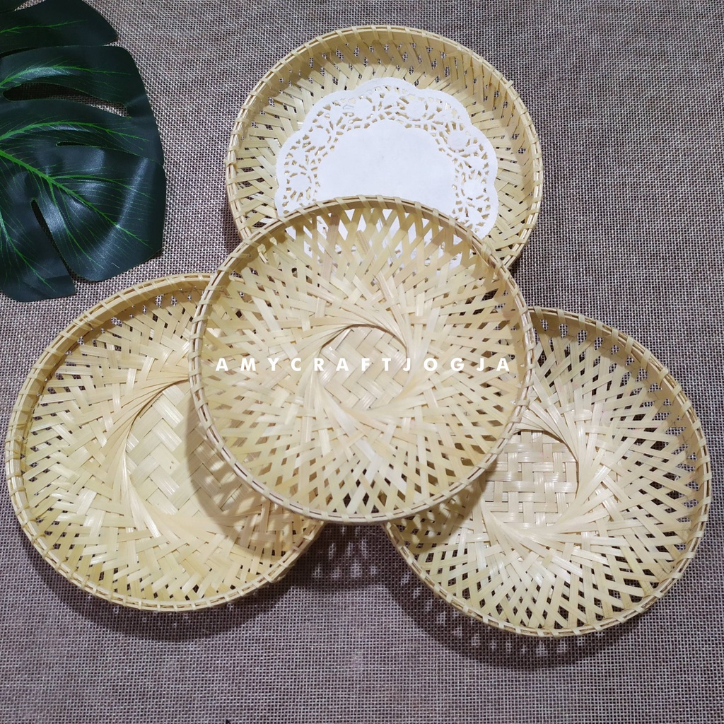 Piring bambu Krongso 14 cm/Piring Anyaman Bambu/Lepek Bambu/Piring Saji Bambu/Piring Snack Bambu