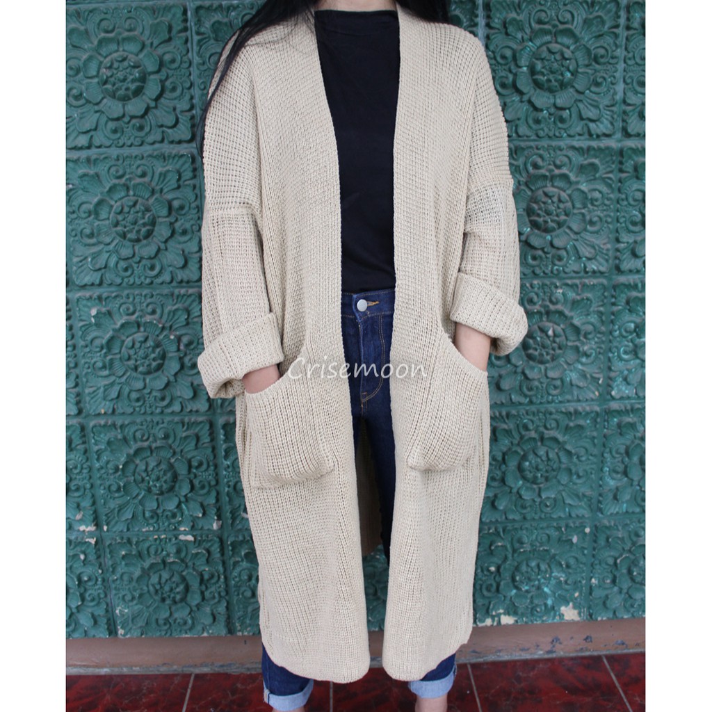 Long cardigan rajut oversize / cardigan Rajut panjang / Cardigan Rajut Longcardy Oversize Tebal-CREAM