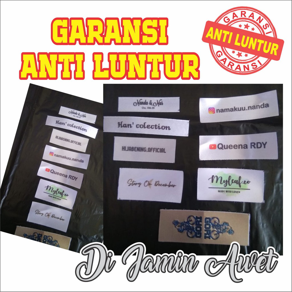 

[Min 50 pcs] ANTI LUNTUR Label Hijab / Label Baju / Label Satin Printing label handuk label masker