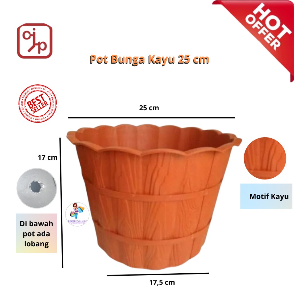 Pot Bunga Plastik Motif Kayu 25 Cm