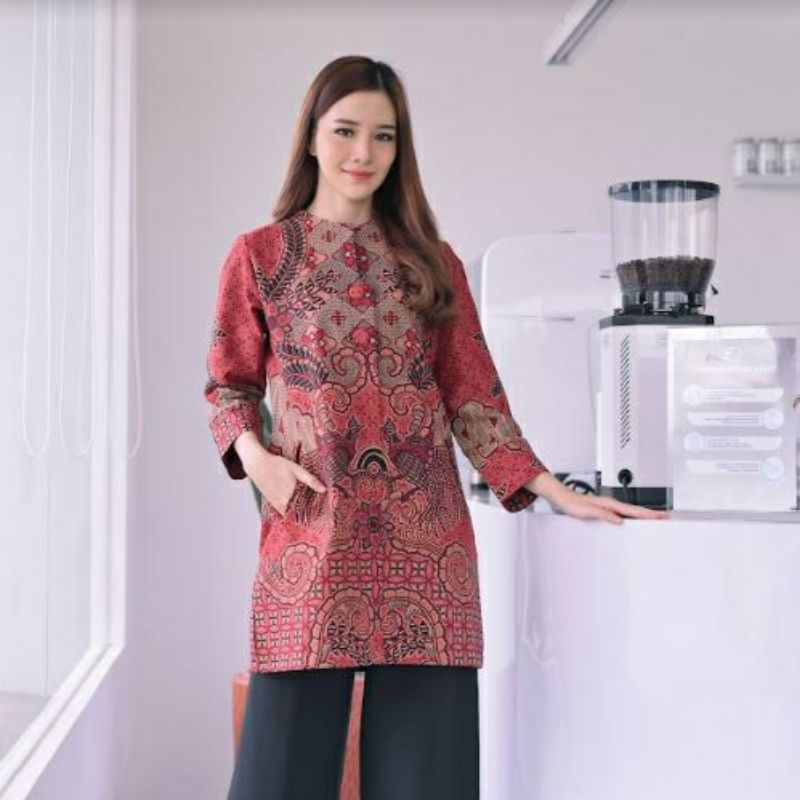 Batik kemeja ekslusif,batik katun baturaden lapis furing size reguler merah dara