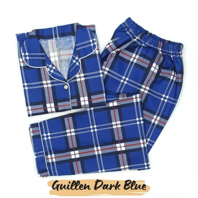 Baju Tidur Wanita | Piyama Wanita Kekinian | Oneset Setelan Wanita Bahan Katun Polymicro Bebas Pilih Motif-Guillen Dark Blue