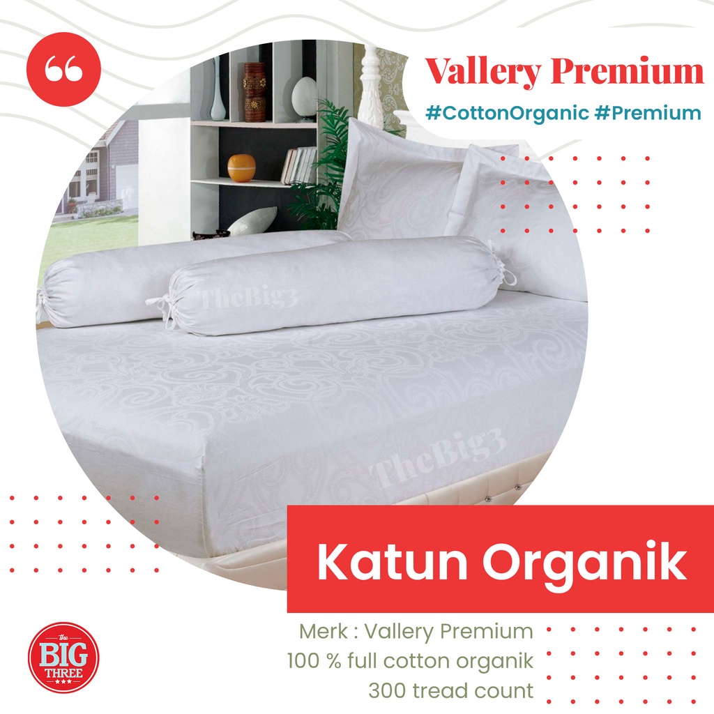 Vallery Premium Sprei 100% Katun Organik 180x200 Tinggi 30 cm - SP T30 King 180 Polos Emboss Merah