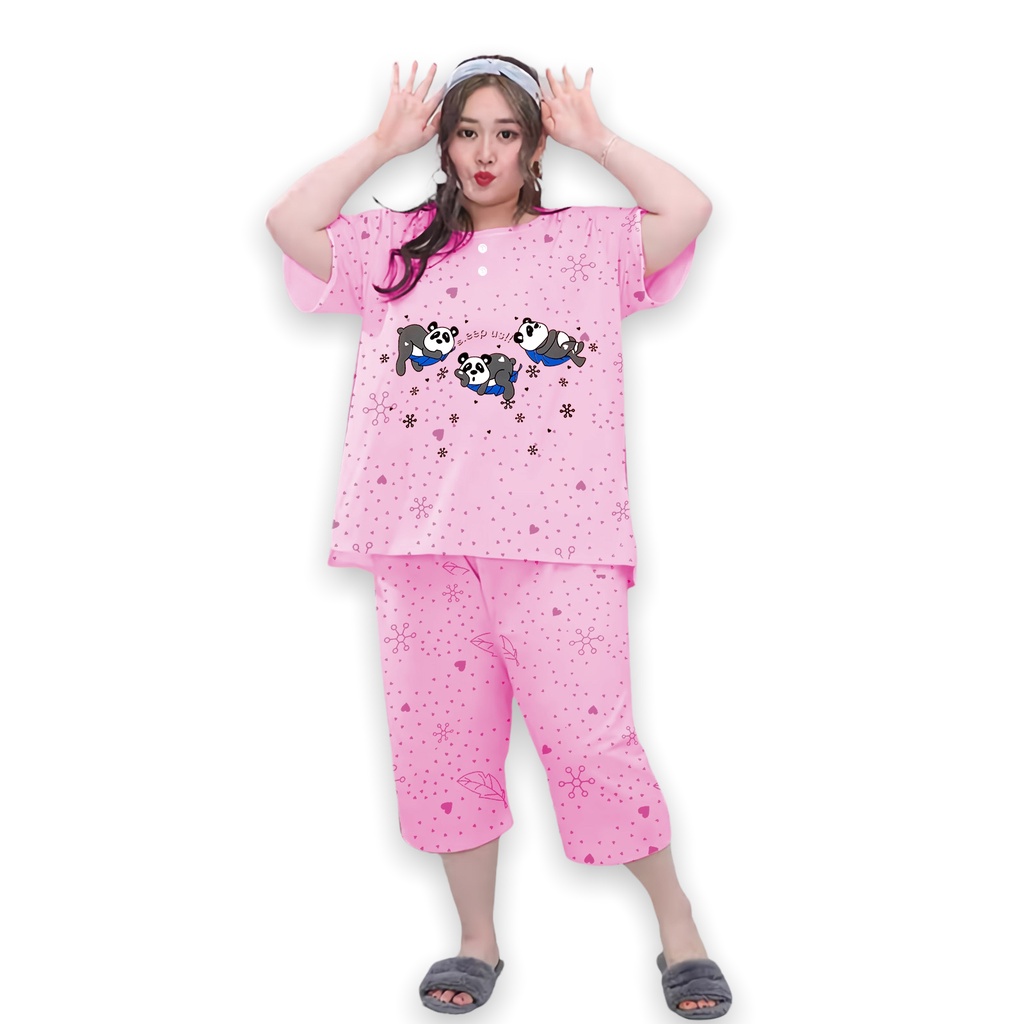 Lilipop.id  Baju Tidur Wanita Panda 3/4 Jumbo Celana Pendek XXXL Baby Doll Bahan Kaos