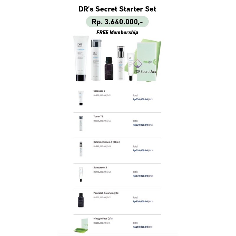 DR’s Secret Starter Set Free Membership 1,T2,BO,9,5 Miraglo