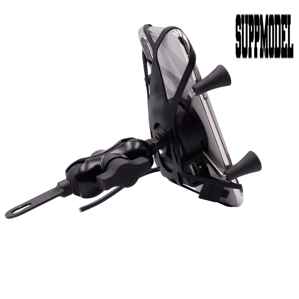 Bracket Holder Handphone Rotasi 360 Derajat Dengan Charger USB Untuk Motor / Sepeda