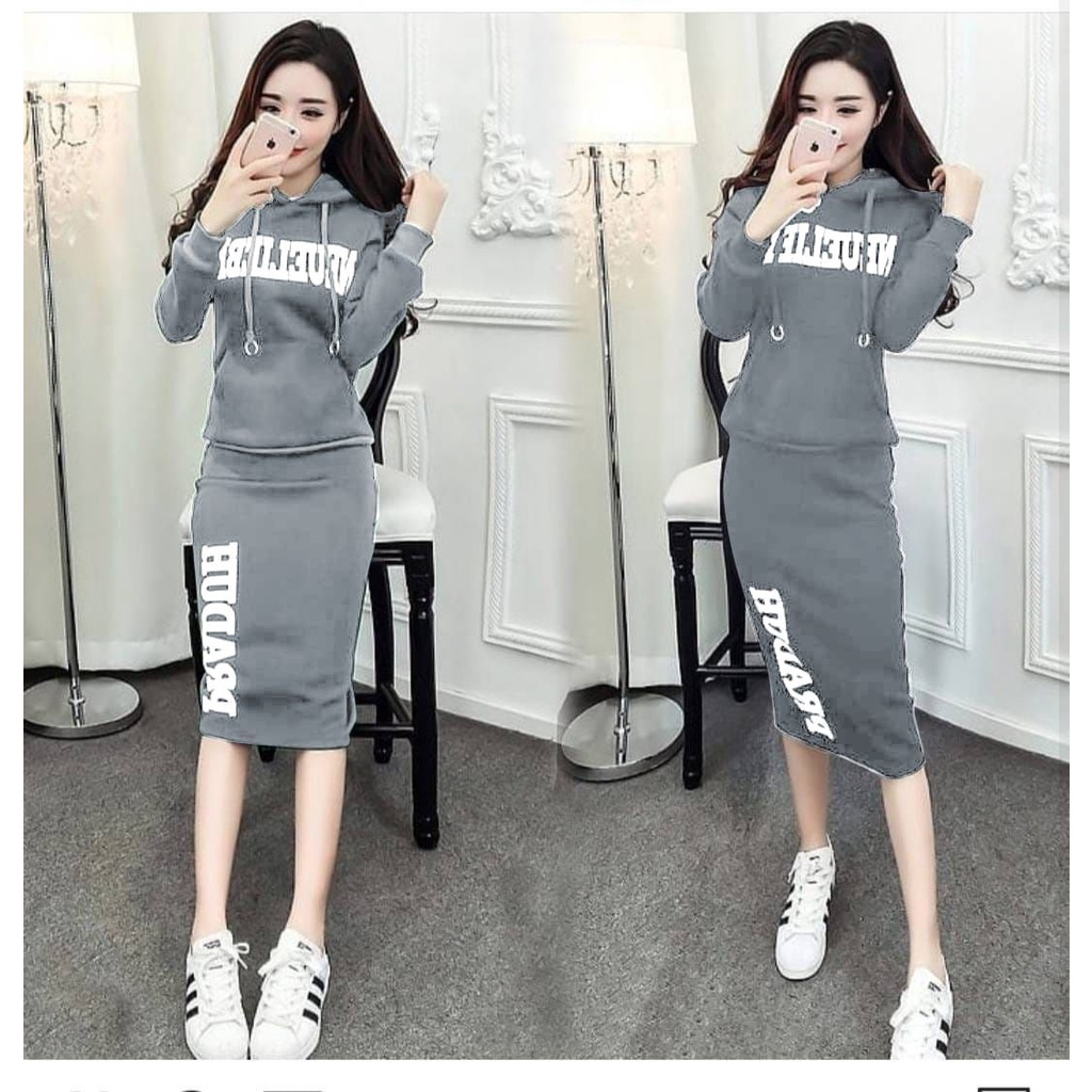 WSE390 - Set Praduh Setelan Sweater Hoodie dan Rok Jumpsuit Wanita Setelan Wanita PREMIUM QUALITY