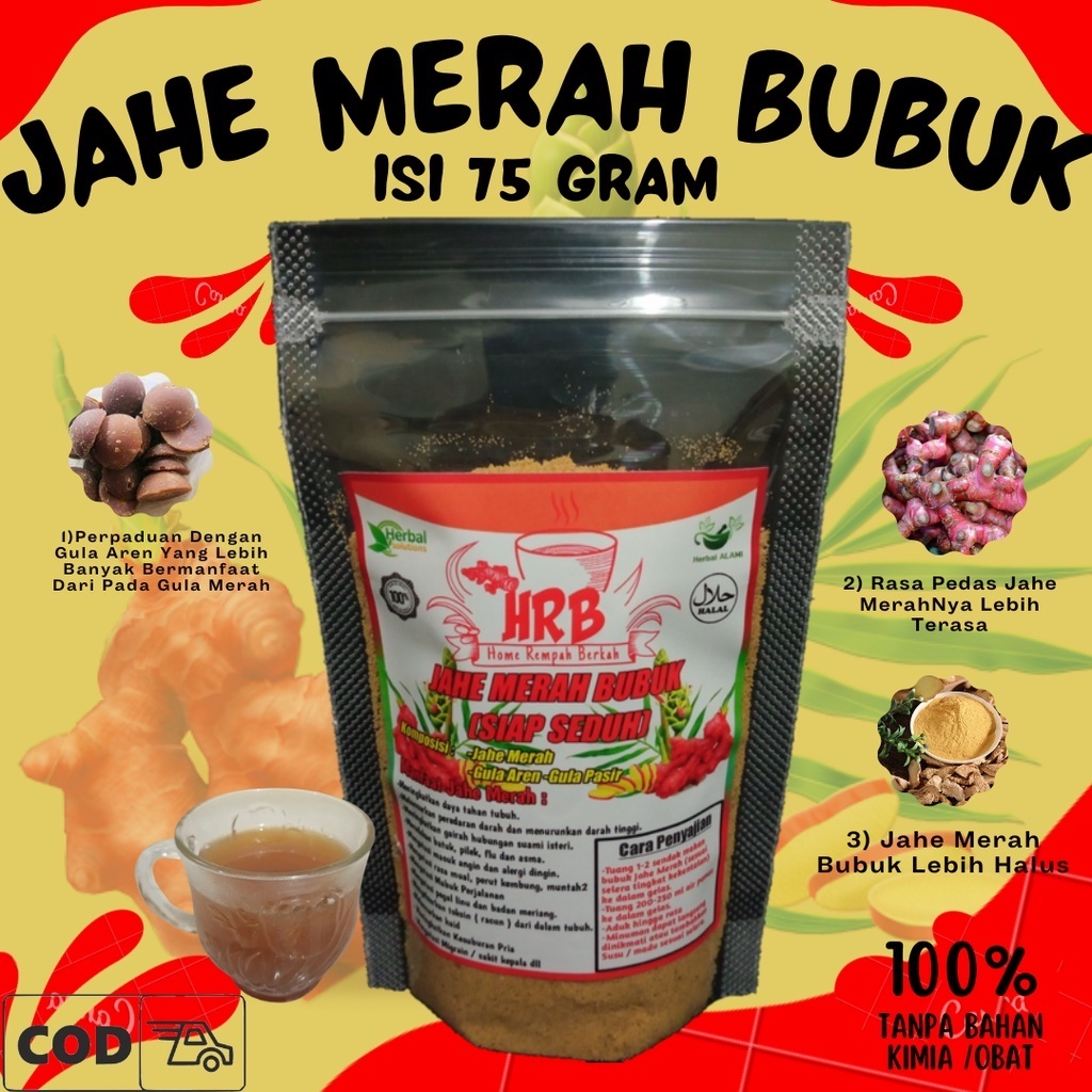 

Serbuk jahe Merah isi 75 Gram / Serbuk Jahe Merah Siap Seduh / Jahe Merah Instant isi 75 Gram