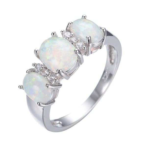 Hot sale new white opal three diamond ring