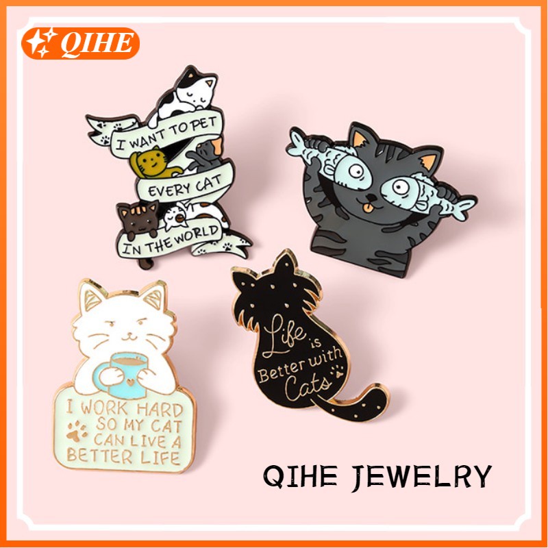 Bros pin enamel Desain Hewan Kucing Kopi Untuk Hadiah Anak