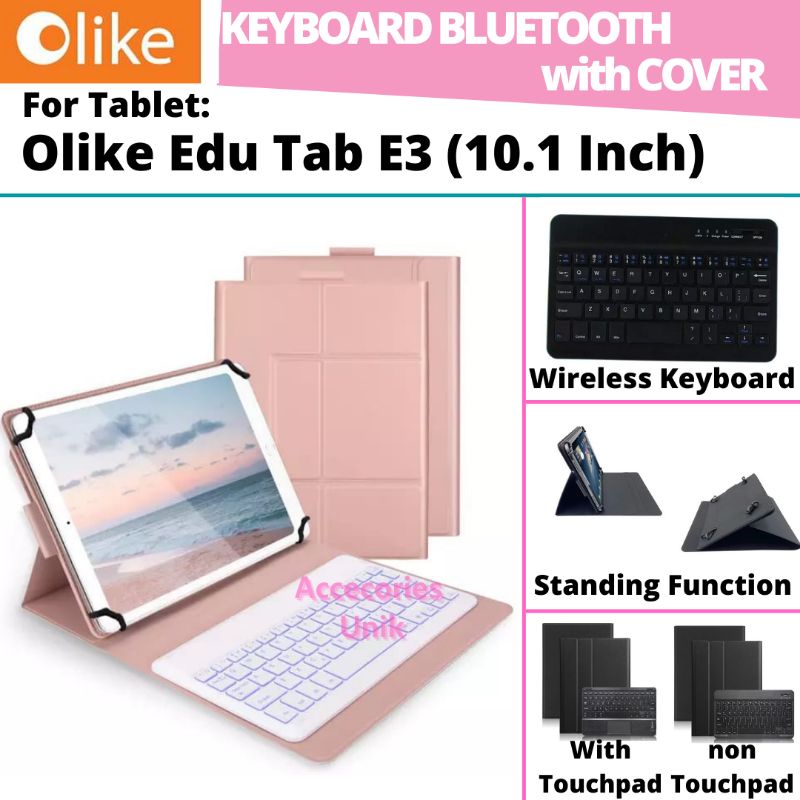 Olike Edu Tab Tablet E3 10 Inch Book Cover Keyboard Wireless Bluetooth Flip Stand Case Casing