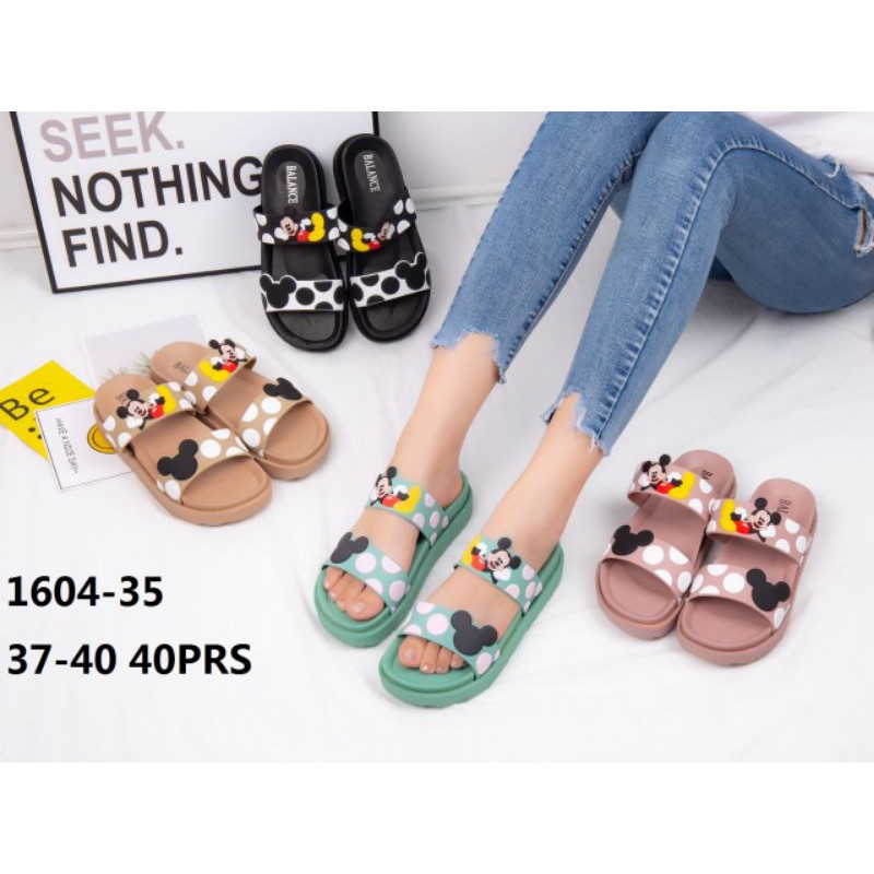 Sandal Wedges Mickey Ban Dua Strip Polkadot Balance