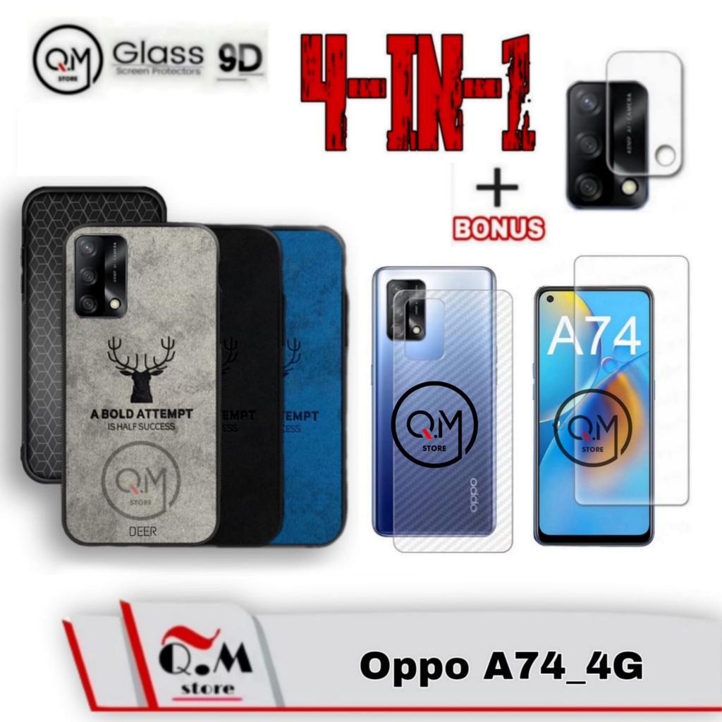 Paket 4 IN1 Case Oppo A95 / Oppo a74 4G Softcase Deer High Quality Pelindung Back Cover