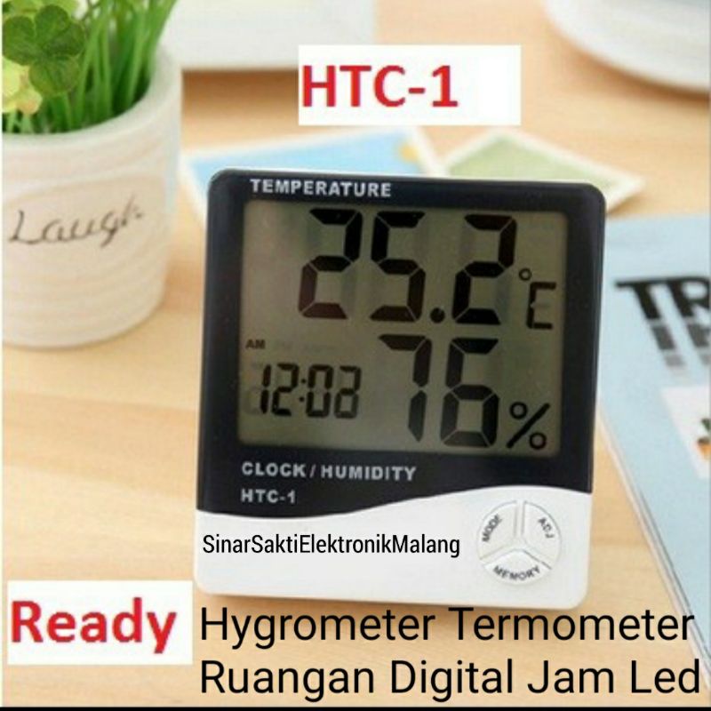 Hygrometer Termometer Ruangan Digital Jam Thermometer Led HTC 1 Indoor