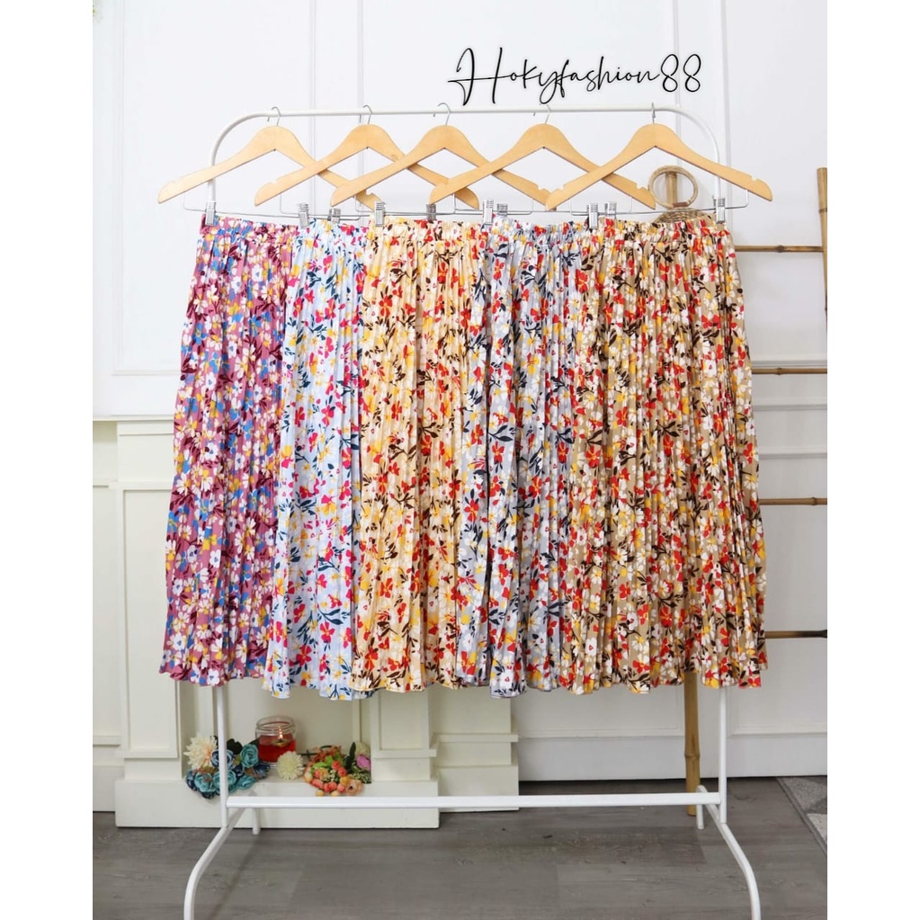 ROK PLISKET MOTIF BUNGA HIBICUS // ROK MOTIF BUNGA // ROK PLISKET MOTIF BUNGA // ROK PLISKET SKIRT MOTIF HIBICUS BAHAN HYGET PREMIUM