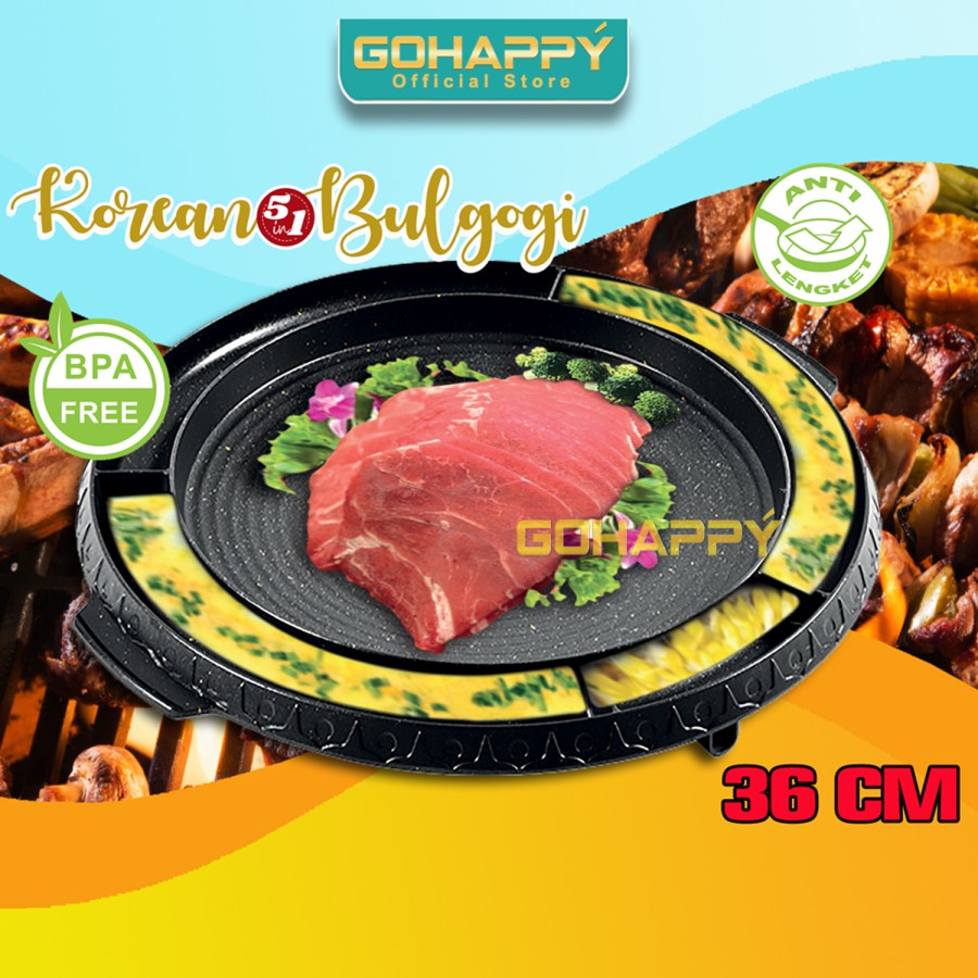 BULGOGI PAN 5 IN 1 Gohappy Panci pemanggang Grill pan lebar 36 CM alat panggang anti lengket family restaurant