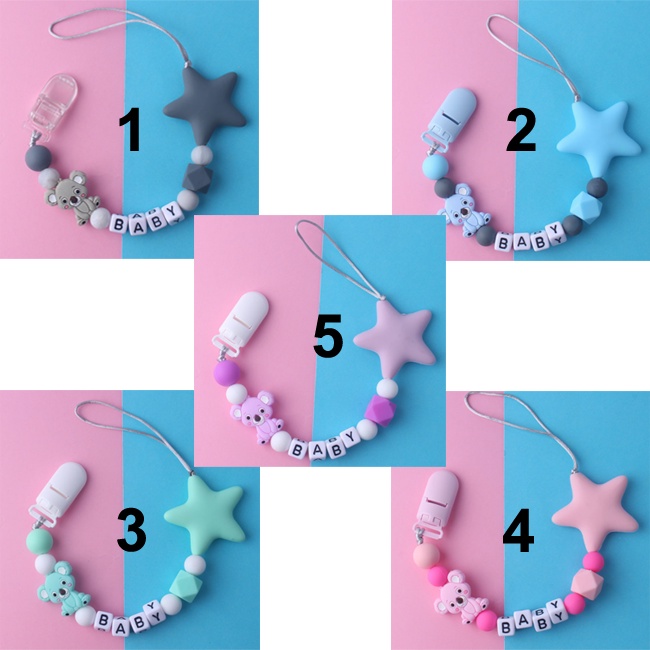 PC 4 | TALI EMPENG DAN TEETHER BISA CUSTOM NAMA | PACIFIER CLIP | TEETHER TALI DOT EMPENG CHAIN GANTUNGAN BAHAN SILIKON AMAN BPA FREE | RUZAIN MALL