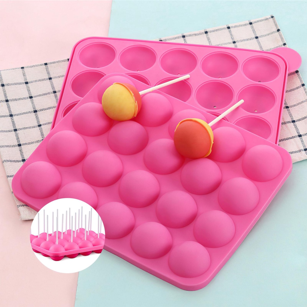 Cetakan Lolipop Silikon 20lubang Cetakan Bola Coklat Alat Baking Fondant Cake Tray Cupcakes Jelly Biskuit Keras