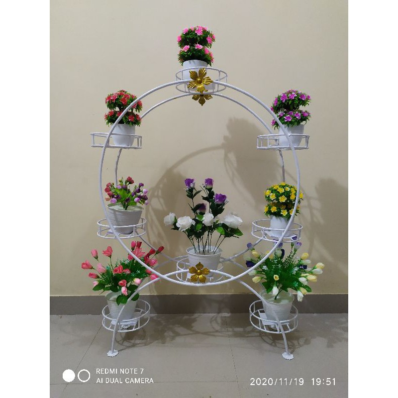 RAK BUNGA MINIMALIS DARI BESI MUAT 8 POT BENTUK LINGKARAN
