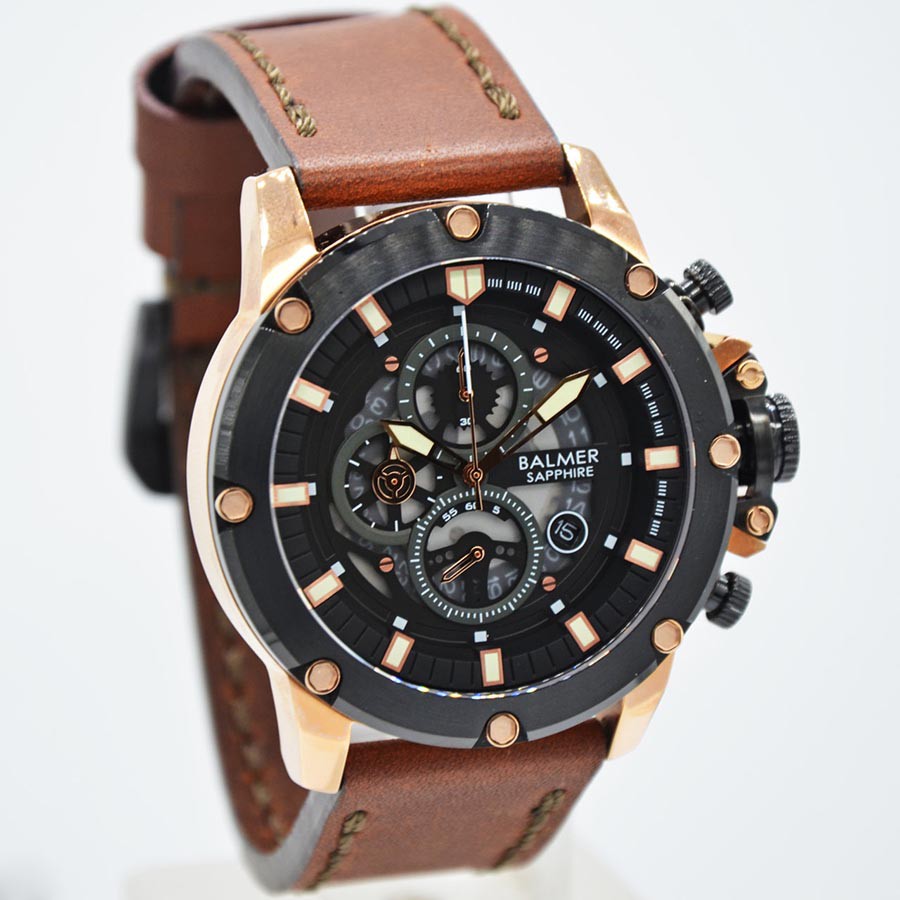 Jam Tangan Pria BALMER ORIGINAL Leather Strap B.7988MBR/D45890H-coklat rosegold