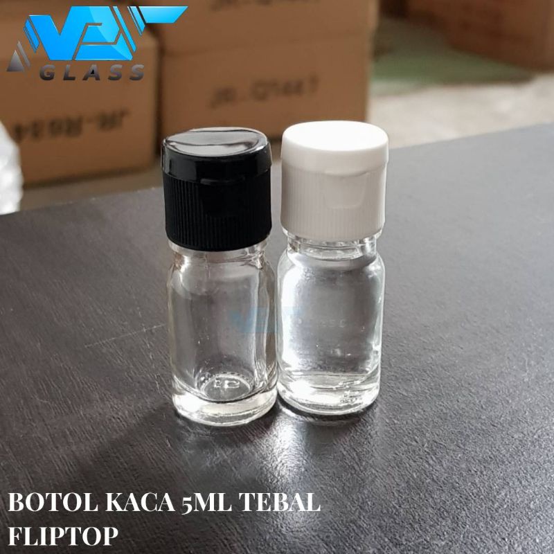 botol kaca 5ml bening tebal tutup fliptop