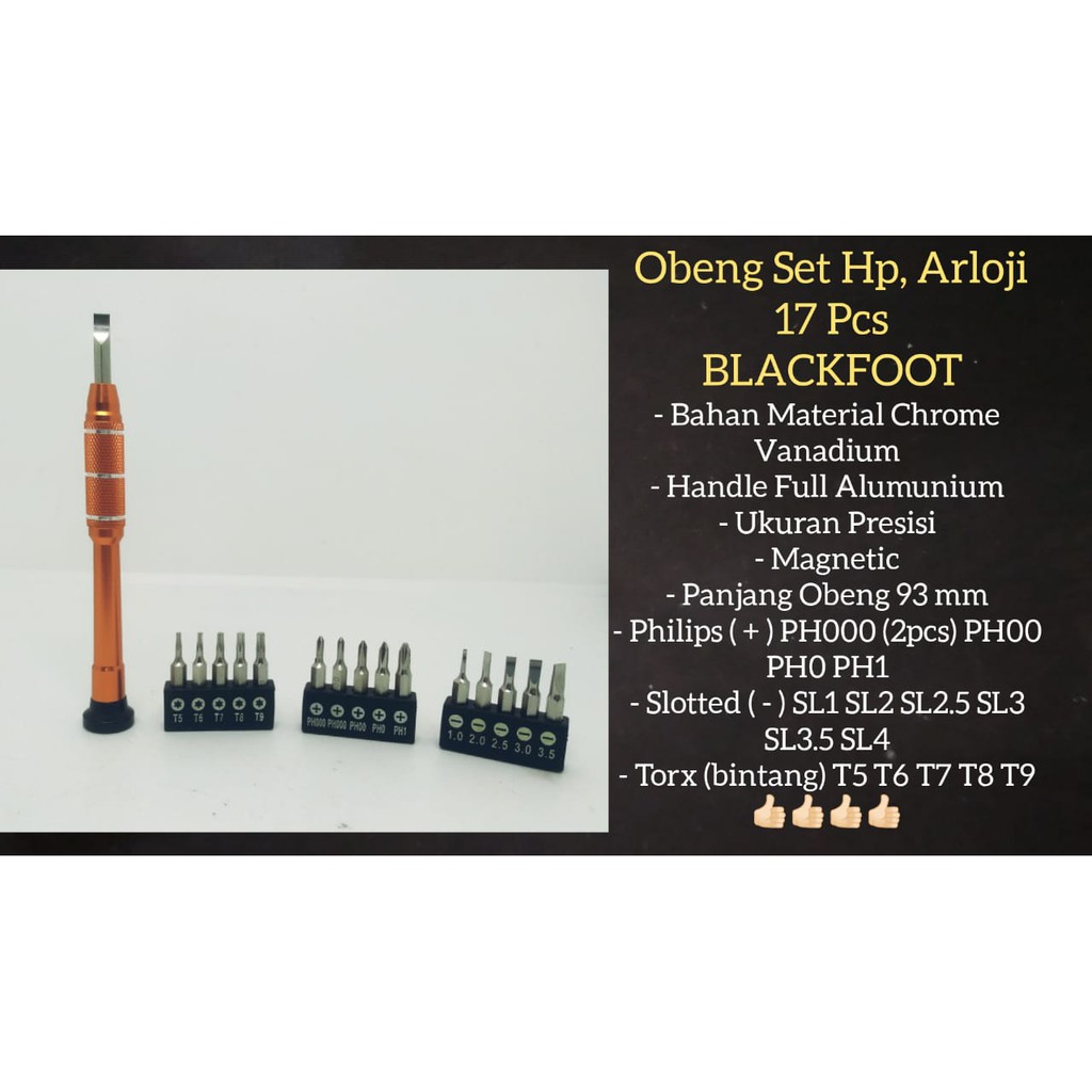 OBENG SET 17 PCS MAGNET BLACKFOOT- OBENG GAGANG ALUMUNIUM MAGNET- OBENG HP KACAMATA