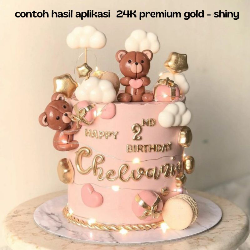 Luster gold premium 24K pure gold royal gold shiny matte swiss gold usa edible gold mewah topper kue emas elegan bola emas sprinkle butterfly spuit 4B cutter fondant paket dekorasi kue loyang meja putar arnessa shop