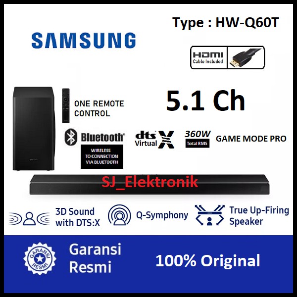 (KHUSUS LUAR KOTA) Soundbar Samsung HW-Q60T 5.1Ch 360w Bluetooth - Q60T