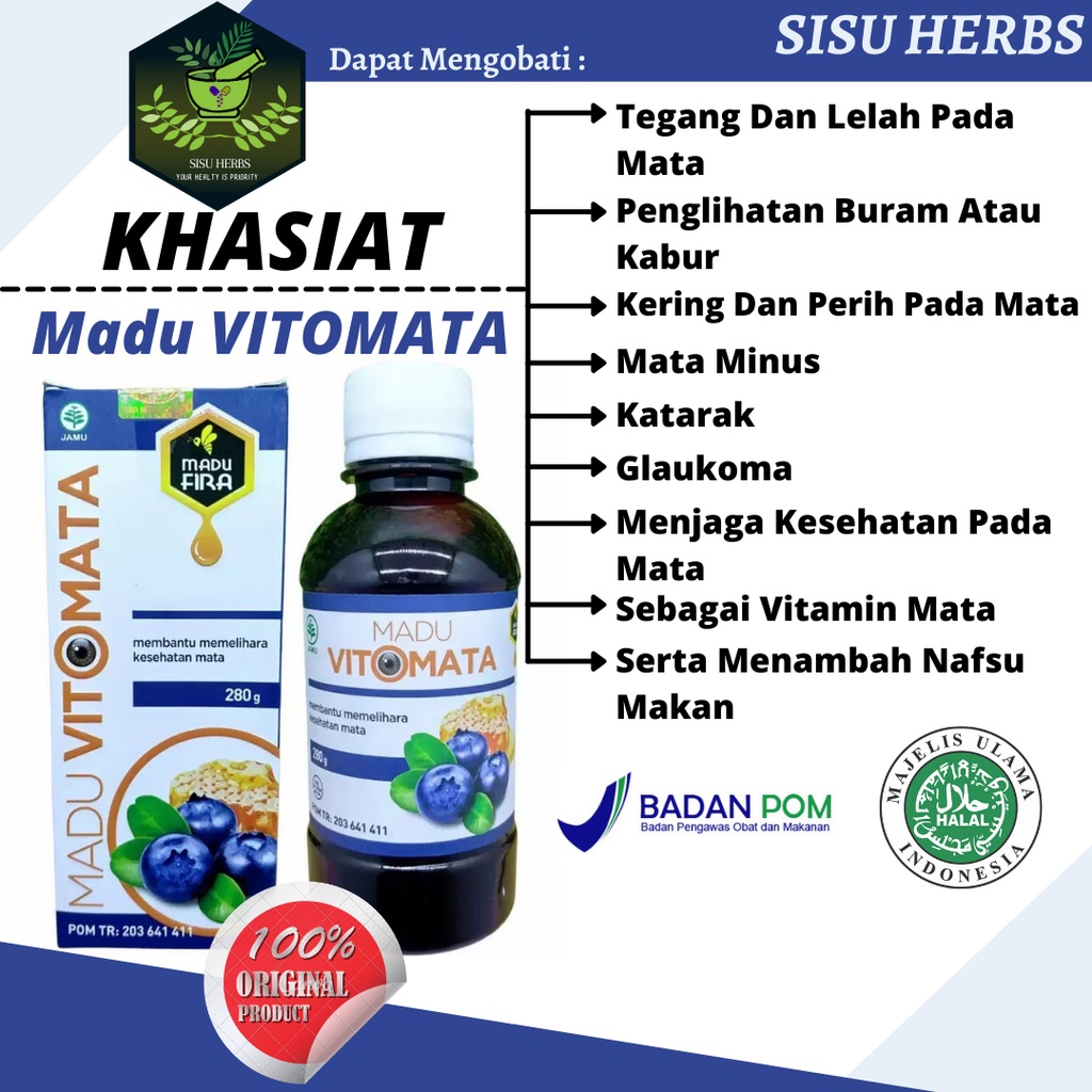 VITOMATA Madu VITO MATA Original Obay Herbal Kesehatan Mata Minus Katarak Mata Merah Rabun Dekat Dan Rabun Jauh Penglihatan Buram Atau Kabur Mata Gatal Tegang Dan Lelah Pada Mata Glaukoma Vitamin Mata Dan Menjaga Kesehatan Mata