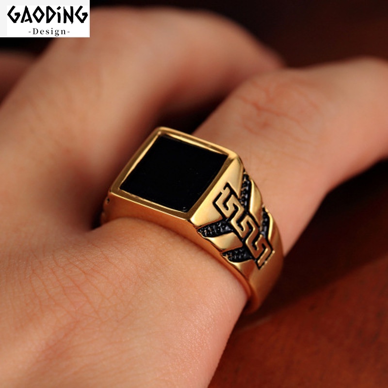 Cincin Lapis Emas Gaya Vintage Gothic Untuk Pria