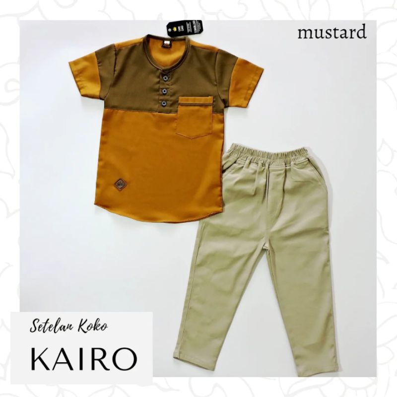 Setelan Koko Anak Laki Laki Kairo/Al Azhar Series Stelan Baju Lebaran Anak Cowok Premium Katun Toyobo dan Celana Chinos