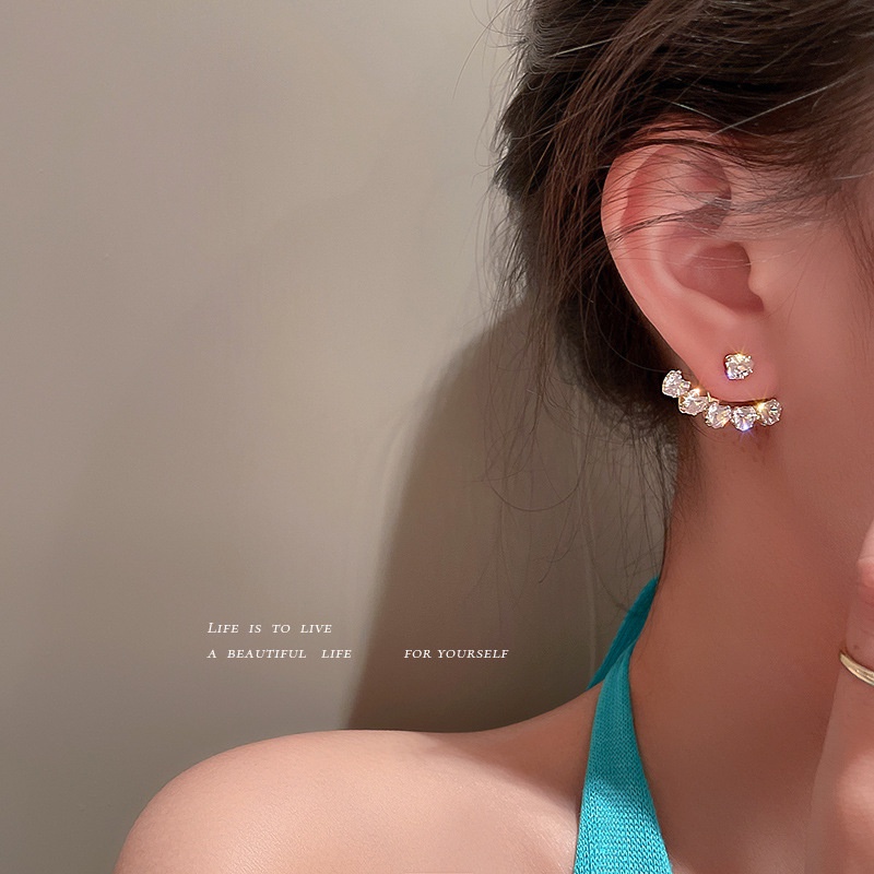 Anting Stud Kristal Melengkung Warna Emas Gaya Elegan Untuk Aksesoris Perhiasan Wanita