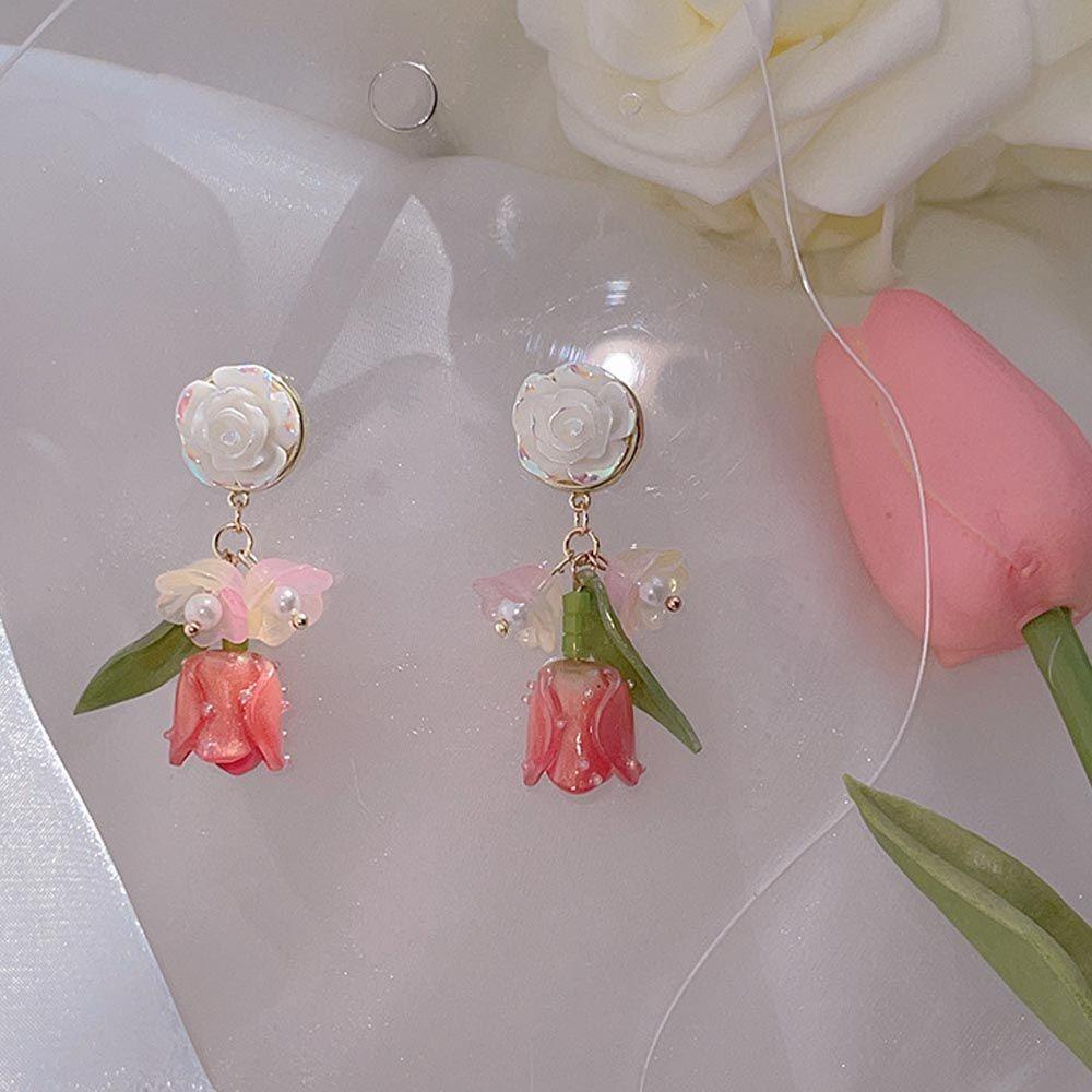 Mxbeauty Wanita Stud Anting Trendi Vintage Mutiara Untuk Perempuan Bunga Tergantung Temperamen Drop Earrings