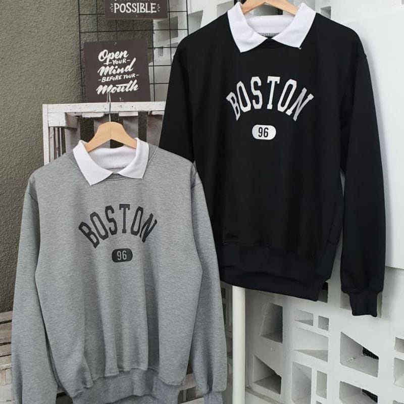 SWEATER UNISEX BOSTON /// CREWNECK UNISEX ALA KOREA TEBAL KEKINIAN TERBARU''