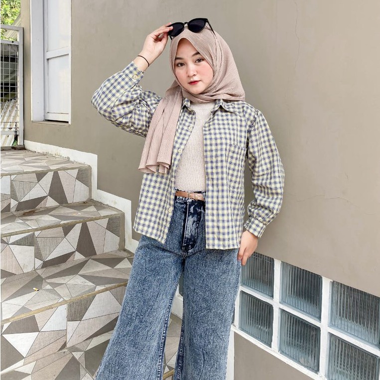KEMEJA TARTAN SHIRT OVERSIZE BY HAIZONA-BLUE SAND