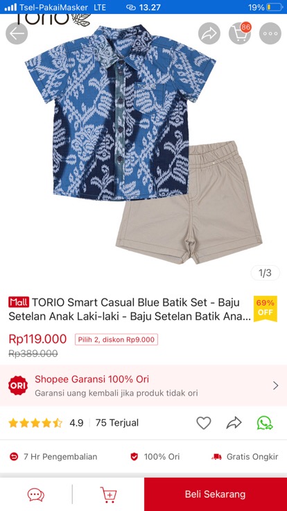 Torio Smart Casual Blue Batik Set - Baju Setelan Anak Laki-laki - Baju Setelan Batik Anak Laki-laki