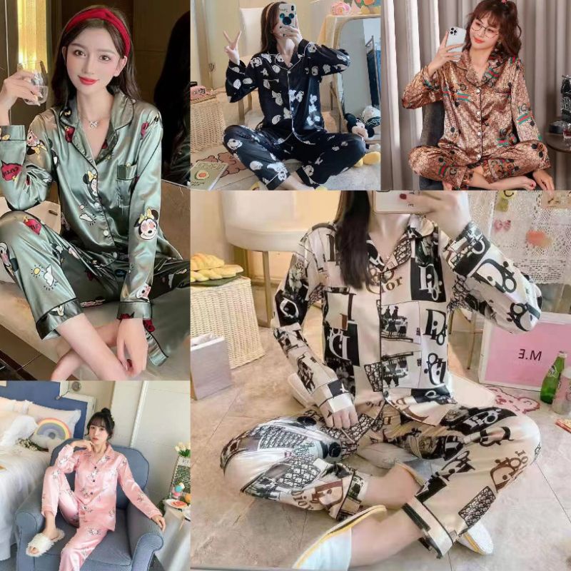 Piyama Pp wanita baju tidur import satin lengan panjang