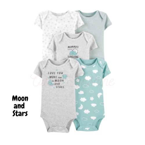 Baju Import 5in1 Jumper Anak Bayi Perempuan Laki Carters 1 - Bodysuit 5 in 1 Carter Baby-Moon and Stars