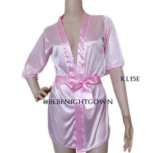 (BEST SELLER) SET KIMONO TIDUR SEXY LINGERIE LACE SATIN PINK MUDA WANITA KL15E