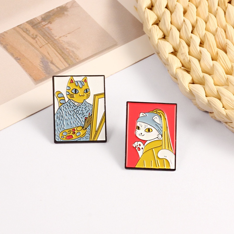 Bros Desain Lukisan Minyak Van Gogh Kucing Bahan Alloy Untuk Aksesoris Pakaian