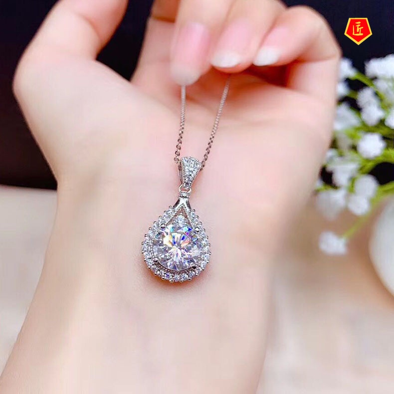 [Ready Stock]Water Drop Pear-Shaped Diamond Pendant Pt950 Platinum Micro-Inlaid Necklace Light Luxury